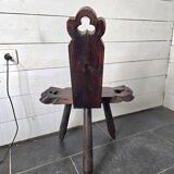 Vintage Spanish tripod chair in carved wood