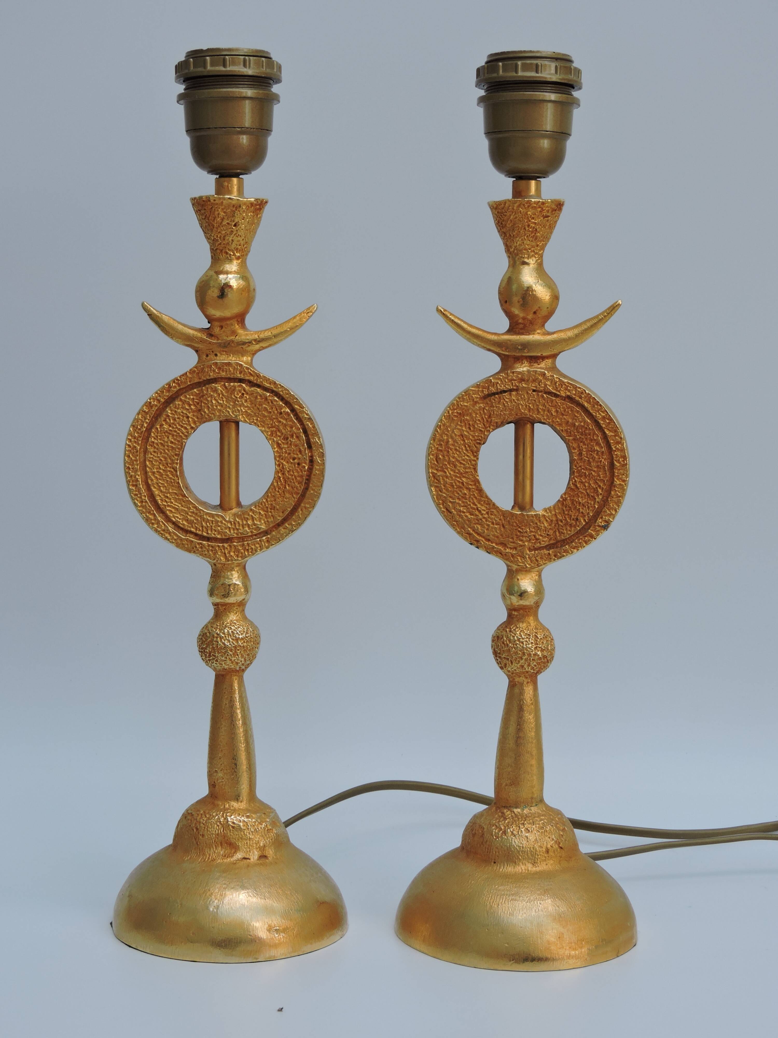 Pair of Gilded Bronze Lamp by Pierre Casenove for Fondica, France