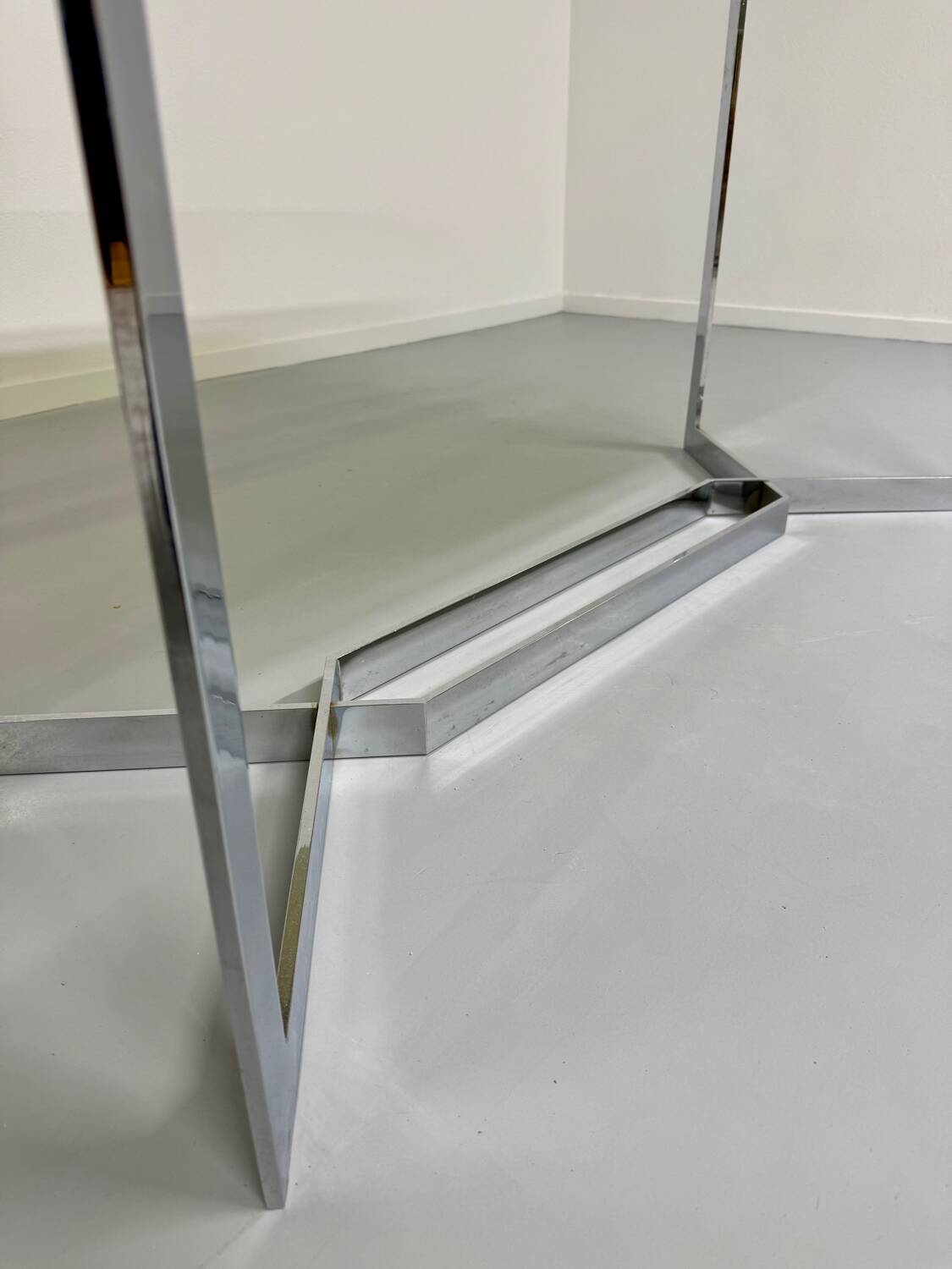 Vintage chrome and smoked glass table, 70s design, Paul Legeard DOM