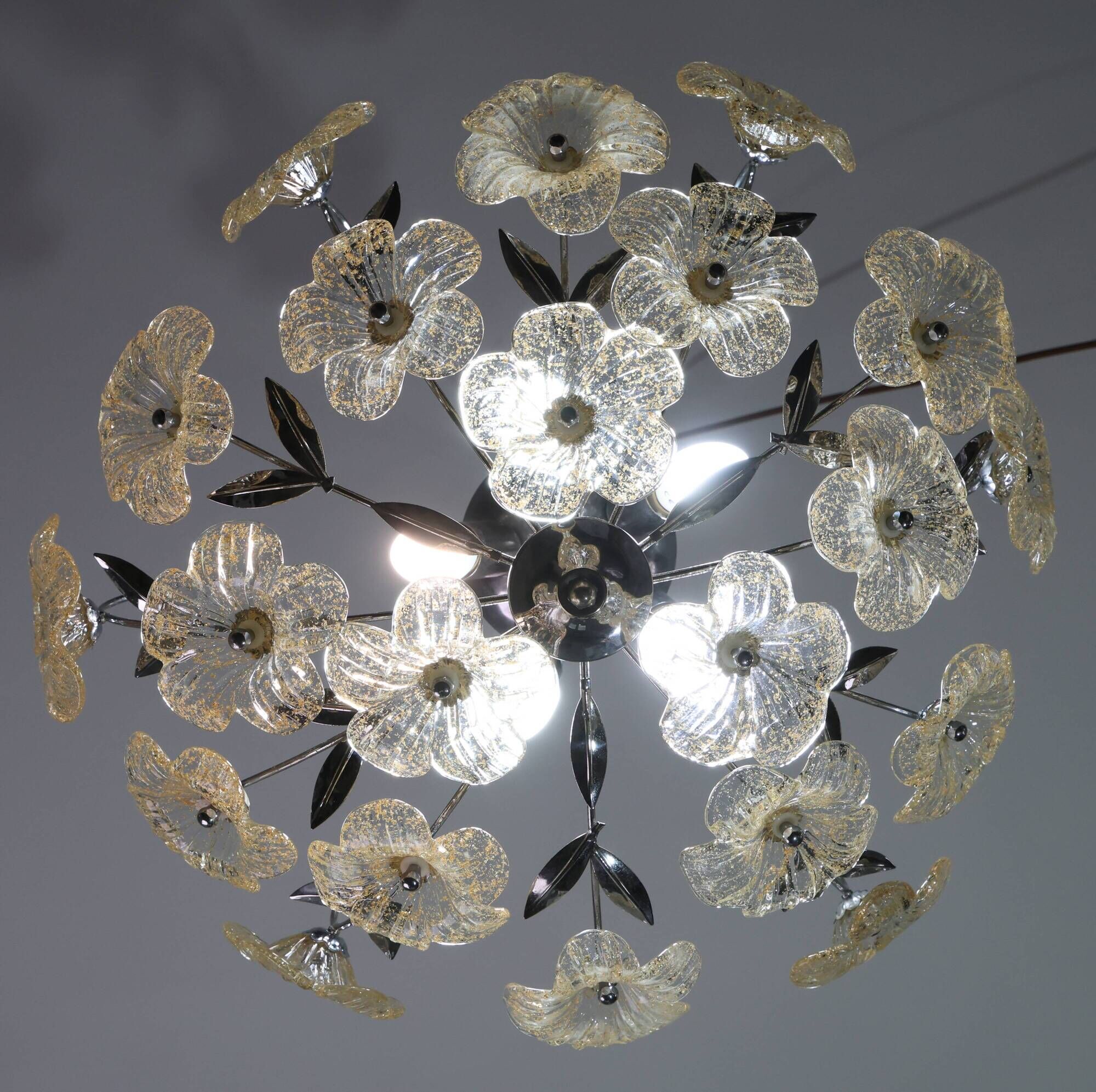 Wonderful Gold and Transparent Murano Glass Ceiling Light Flower