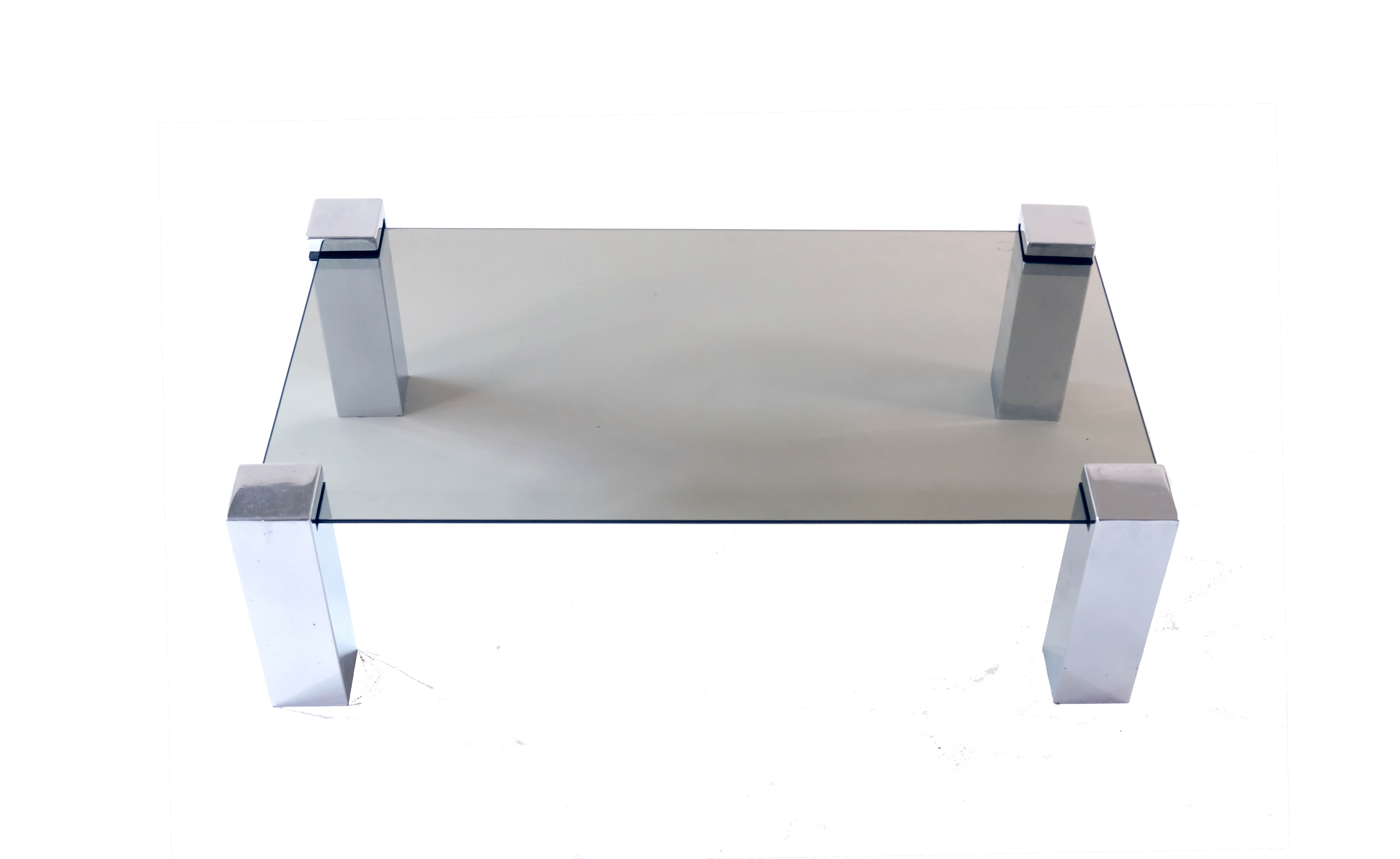 Mid-century coffe table withe opaline glass & chromed legs, italy 1970's