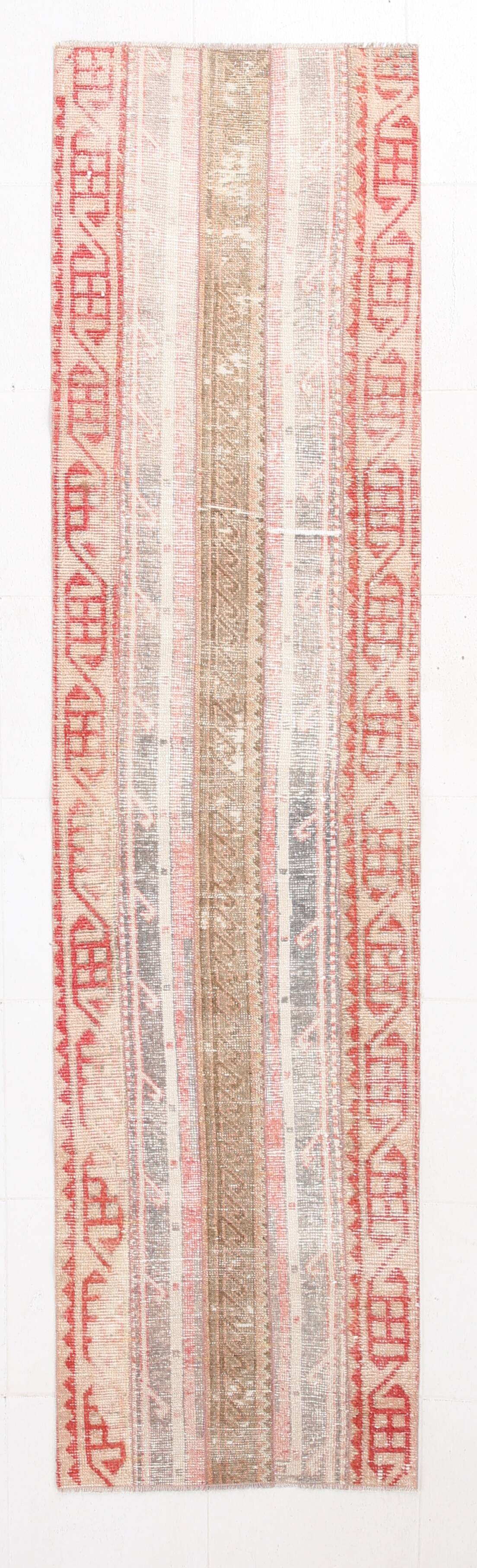 Tapis pour couloir rouge et beige, tapis vintage coureur, 70x289 cm