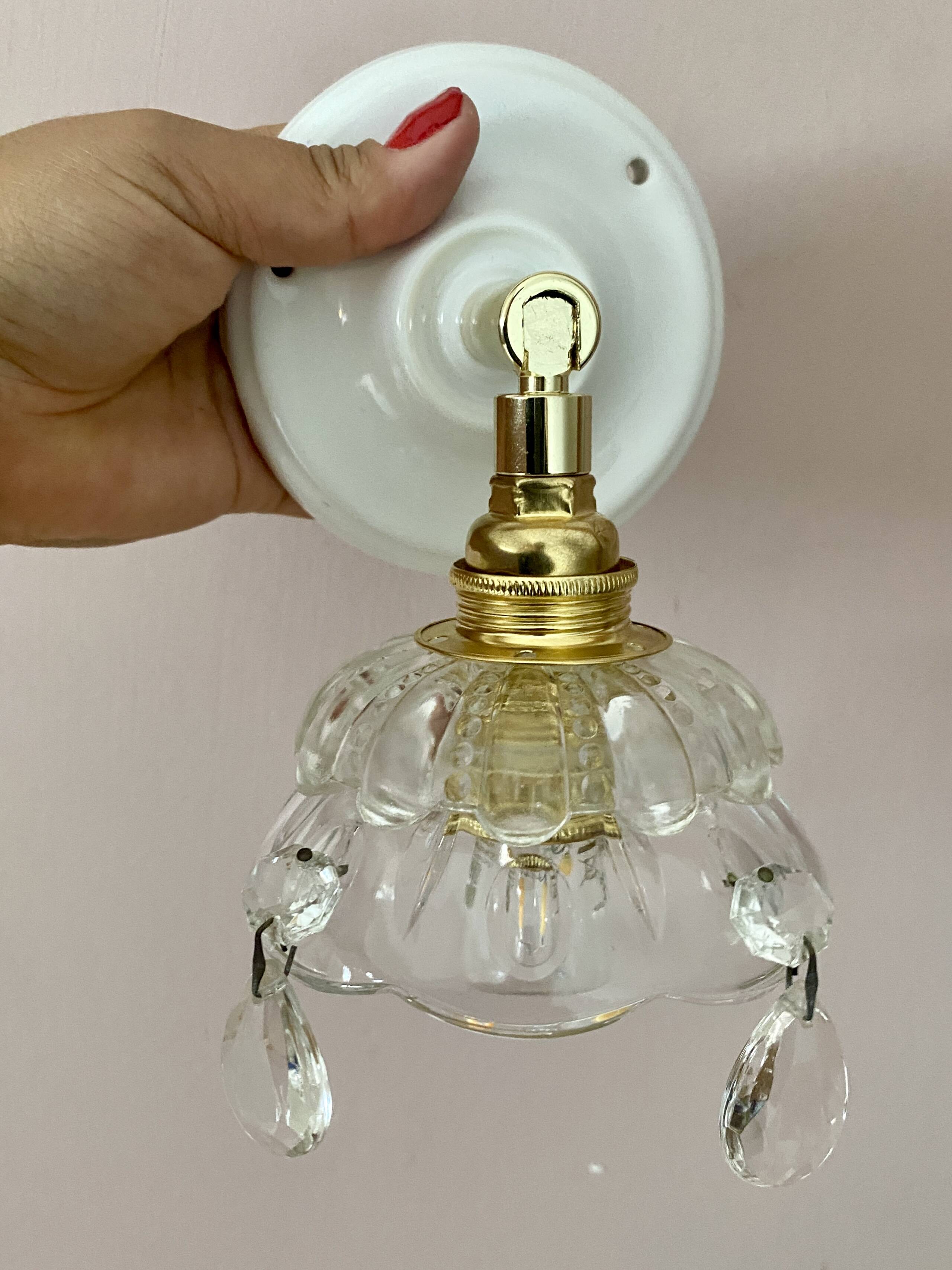 Vintage glass lampshade wall lamp with antique tassels