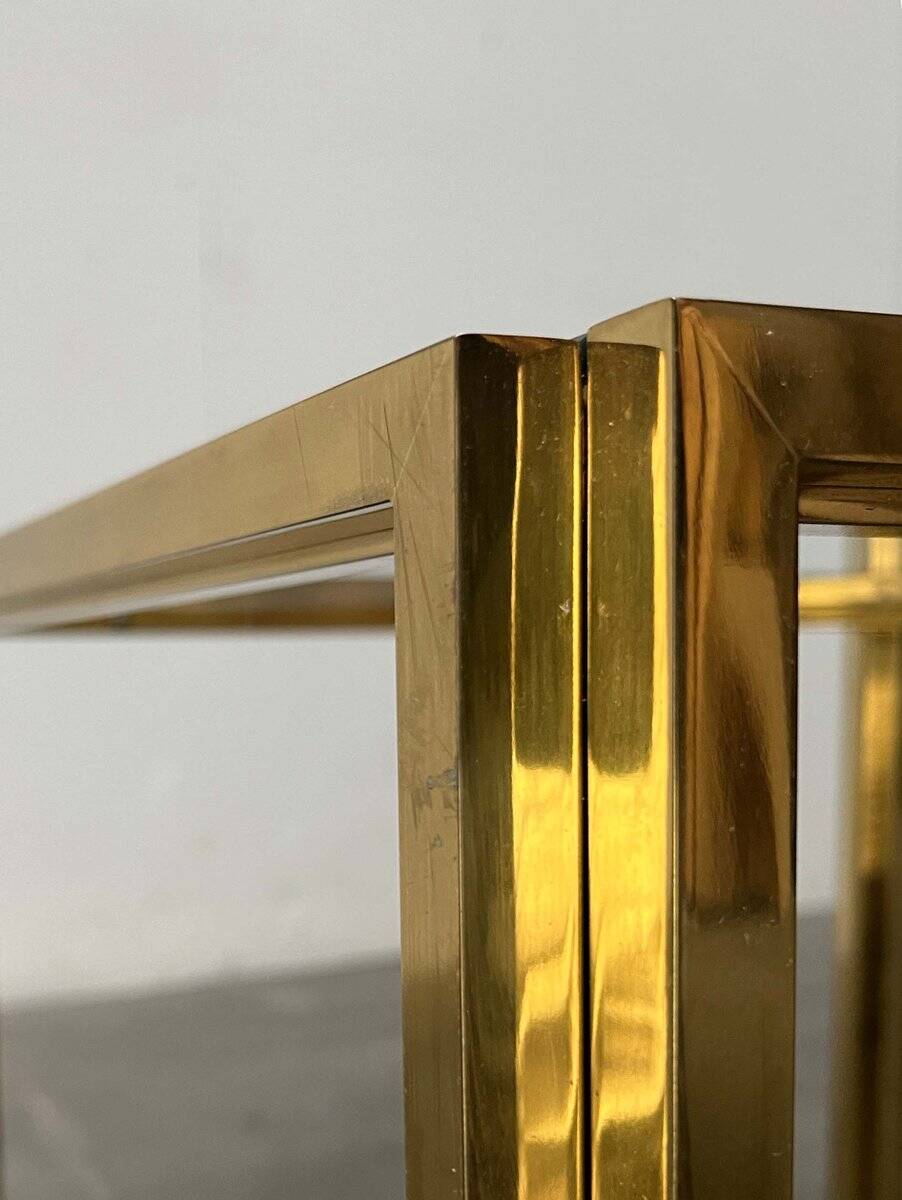 Cube side tables in brass and glass in the French Hollywood Regency style by Maison Charles, 1970s, set of 2.