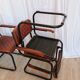 Set of 4 Vintage Quilted Leather Dining Chairs: Black Metal Base