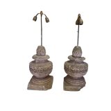Set Of French Sandstone Decorative Vases With Artichoke, From The 18th Century