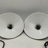 Pair of blue enameled sheet metal pendant lights