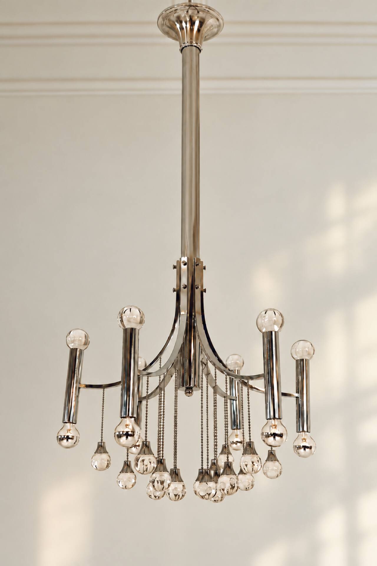 Chrome and crystal chandelier attributed to Gaetano Sciolari, Italy, 1970s.