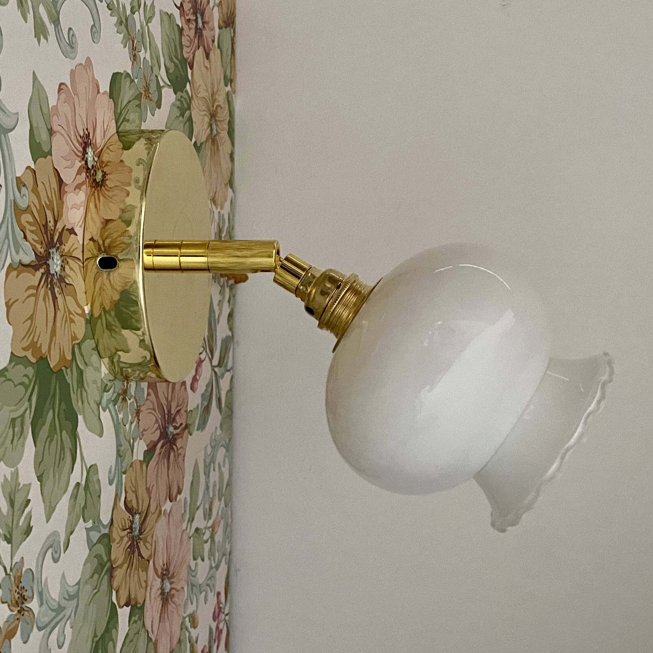 Vintage globe wall lamp in white opaline