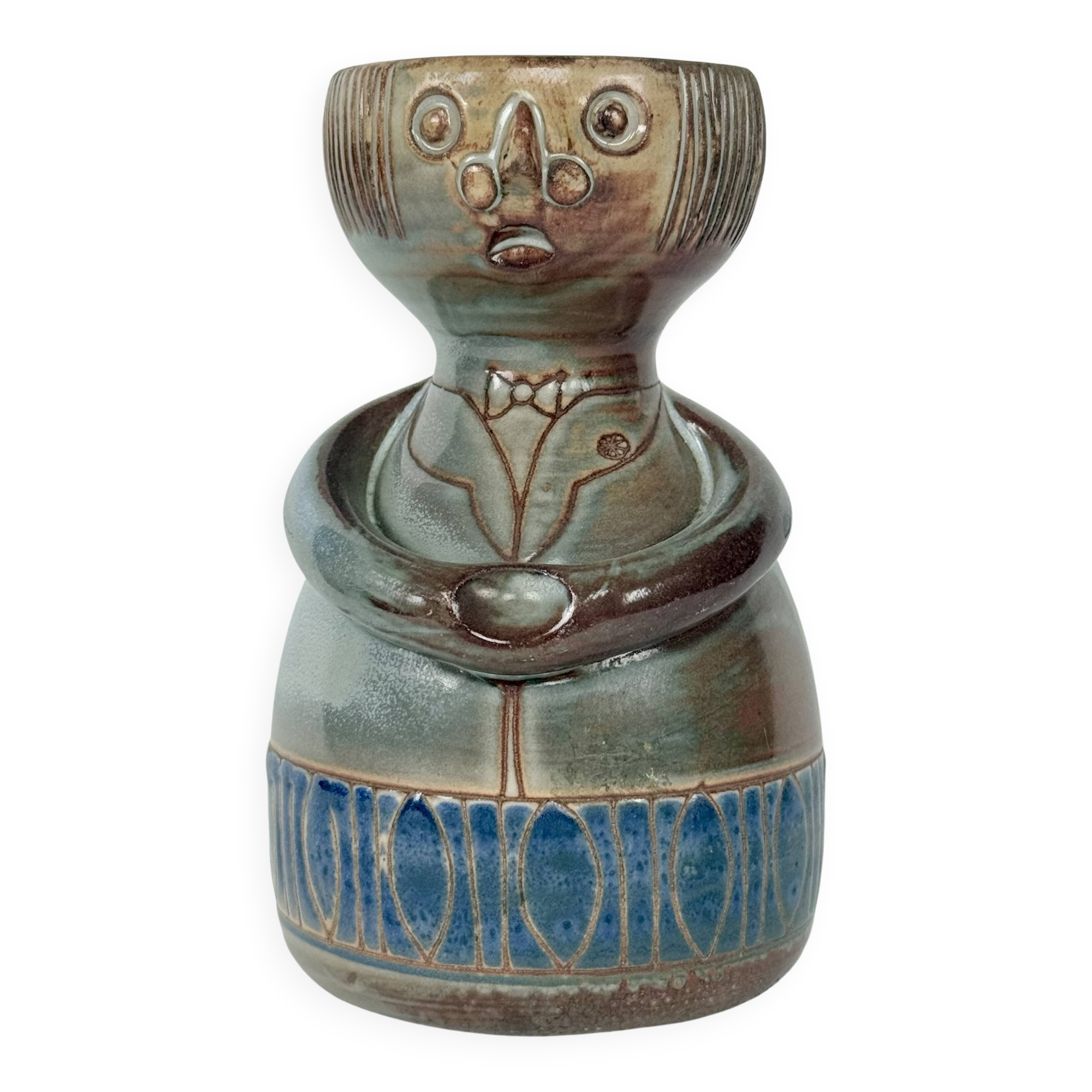 Vintage anthropomorphic stoneware photophore vase in the style of Sébastien Claramunt Pouchain.