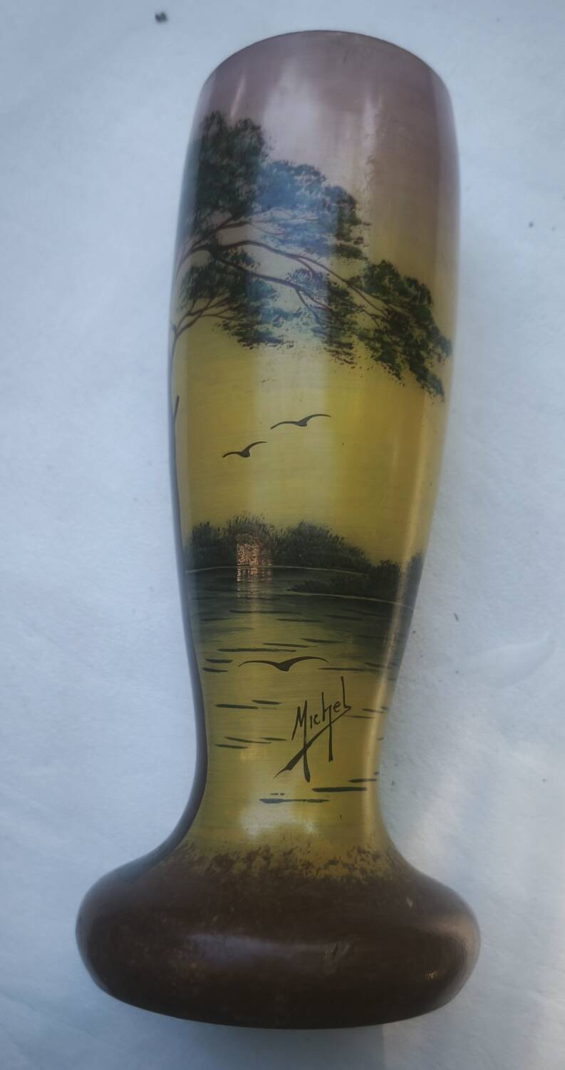 Vase with lake decoration signed Michel