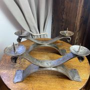 Brutalist wrought iron candlestick pair