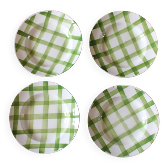 A set of 4 green Scottish soup plates Moulin des Loups Vintage