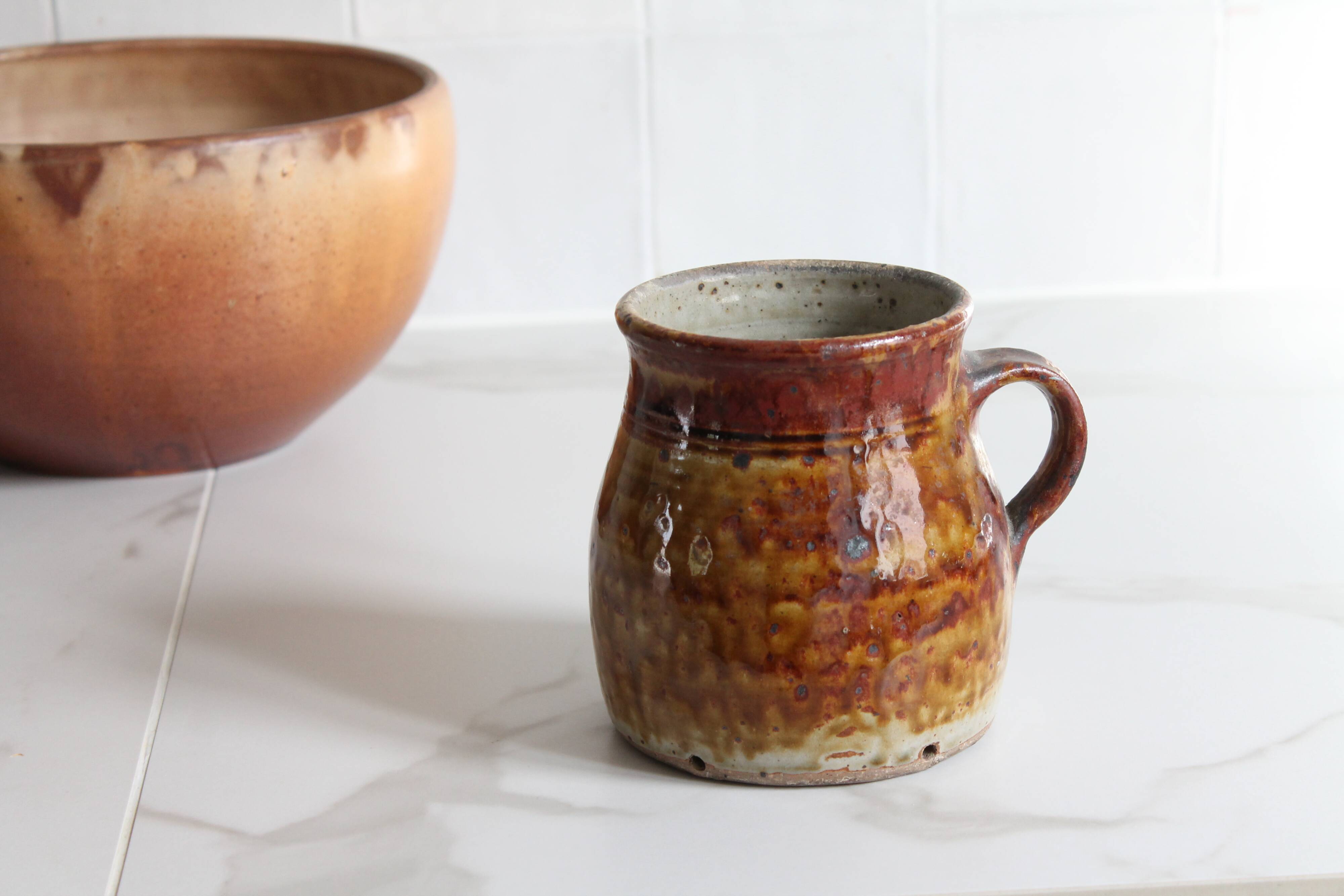 Ancient ceramic cream pot, pyrite stoneware, glazed from La Borne, France.
