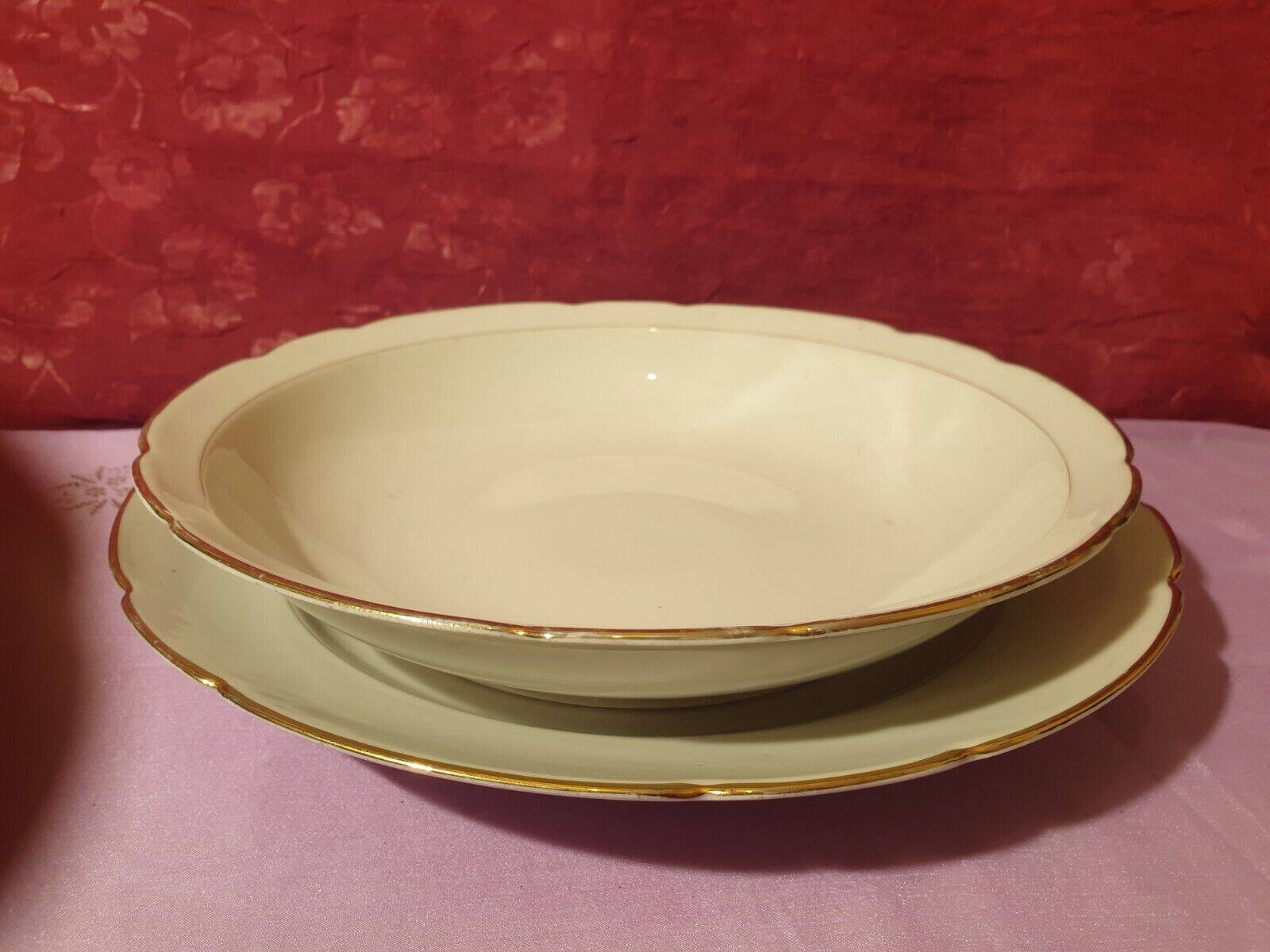 Three pretty round dishes including a hollow white and gold porcelain PLV France