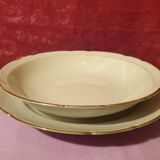 Three pretty round dishes including a hollow white and gold porcelain PLV France