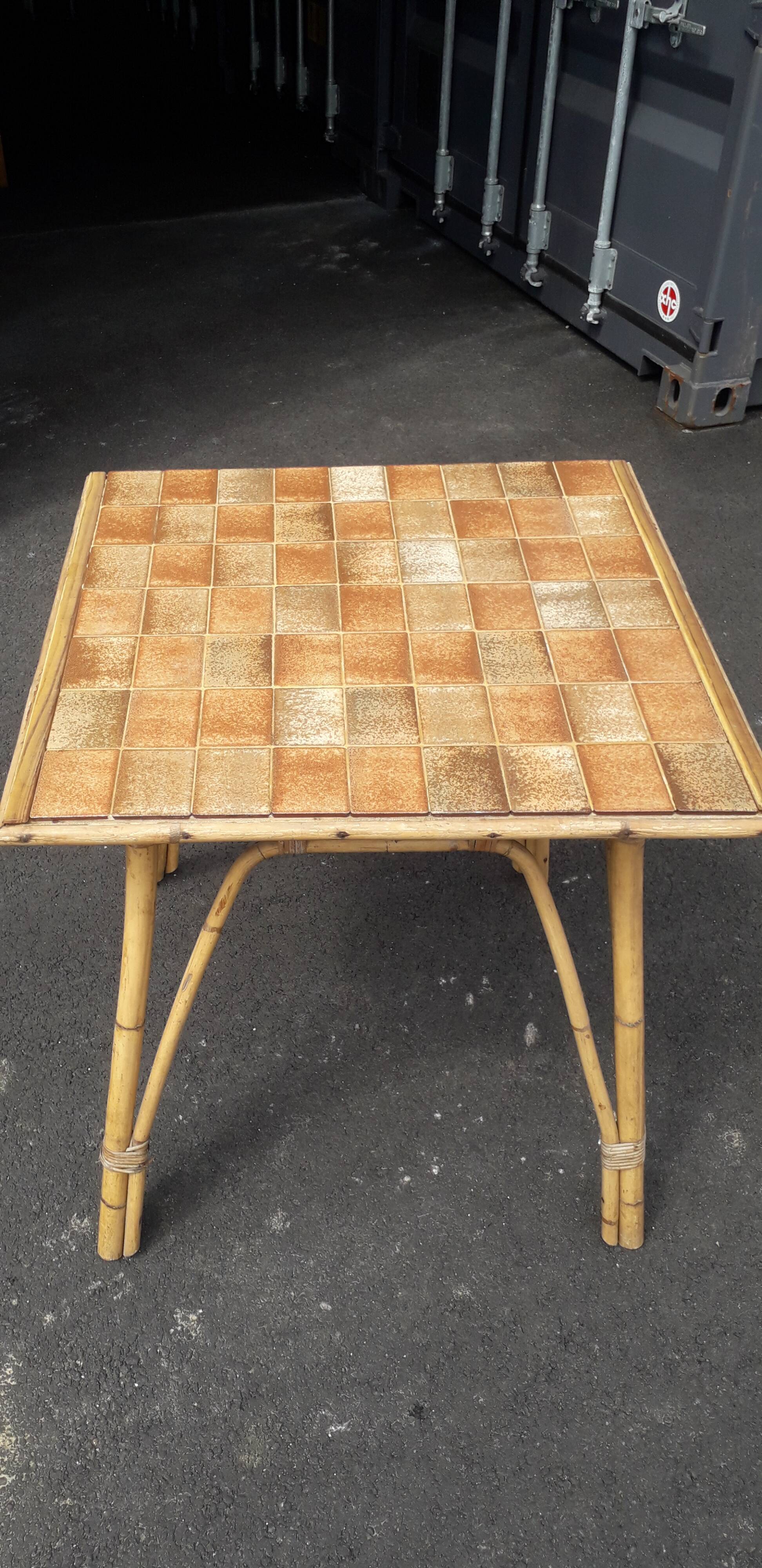 Paire de chaises et table rotin osier vintage XXème