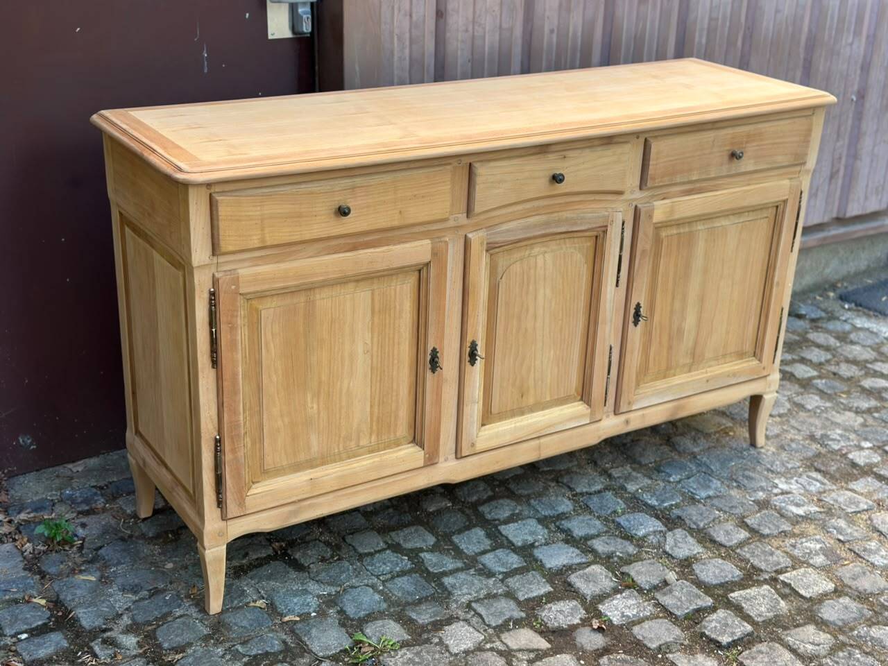 Louis XV buffet stripped in solid cherry wood 1970 165cm
