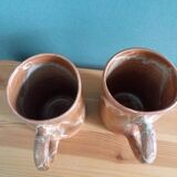 2 enameled stoneware mugs cups