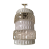 Seventies pendant lamp with transparent glass globe and white opaline