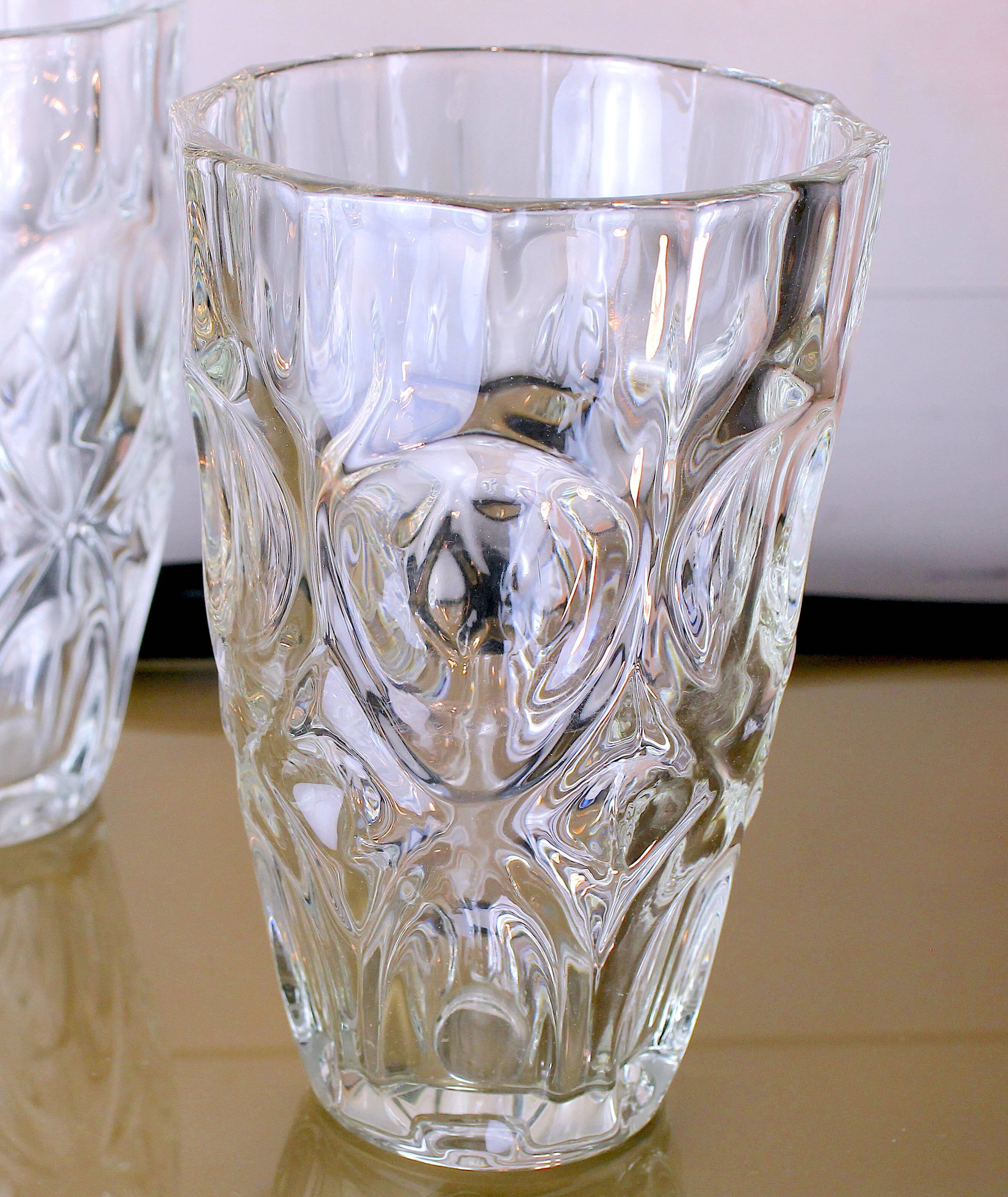 Pair of cut crystal vases, France 1970s