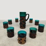 Vintage copper base bubble glass vase & glasses Nanny Still Raak