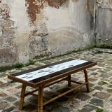 Table by Roger Capron, ceramics and rattan