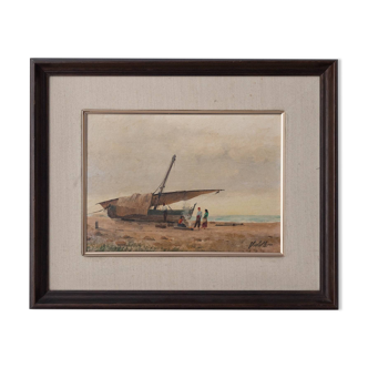 Mediterranean fishing boat - Beach scene