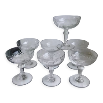 Set of 7 crystal champagne glasses 30s-40s