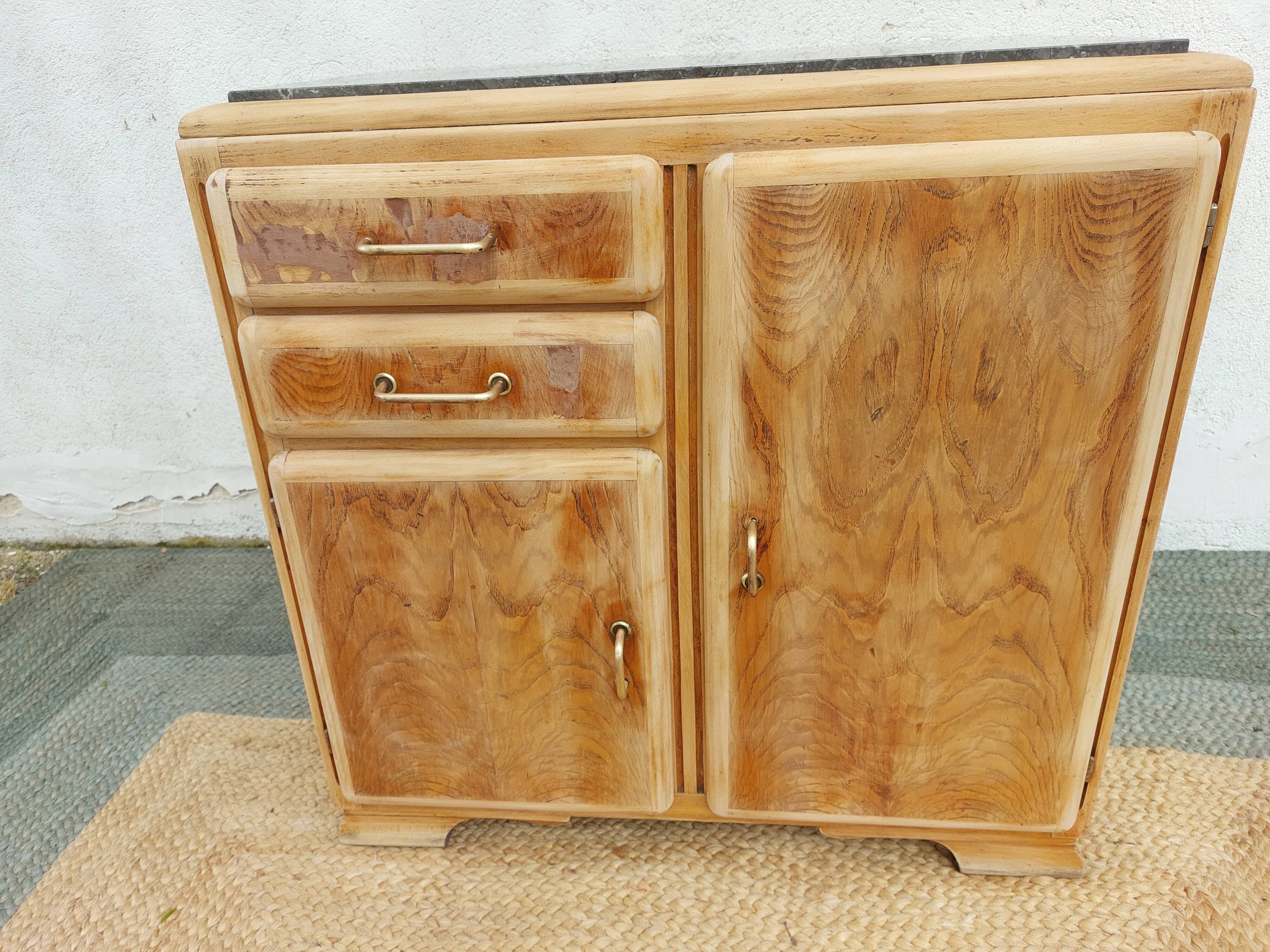 Mado buffet in wood, marble and copper, restored