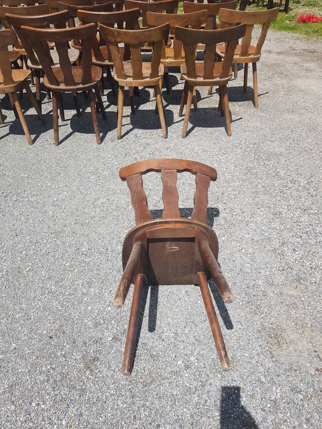 Old bistro chairs in solid oak wood