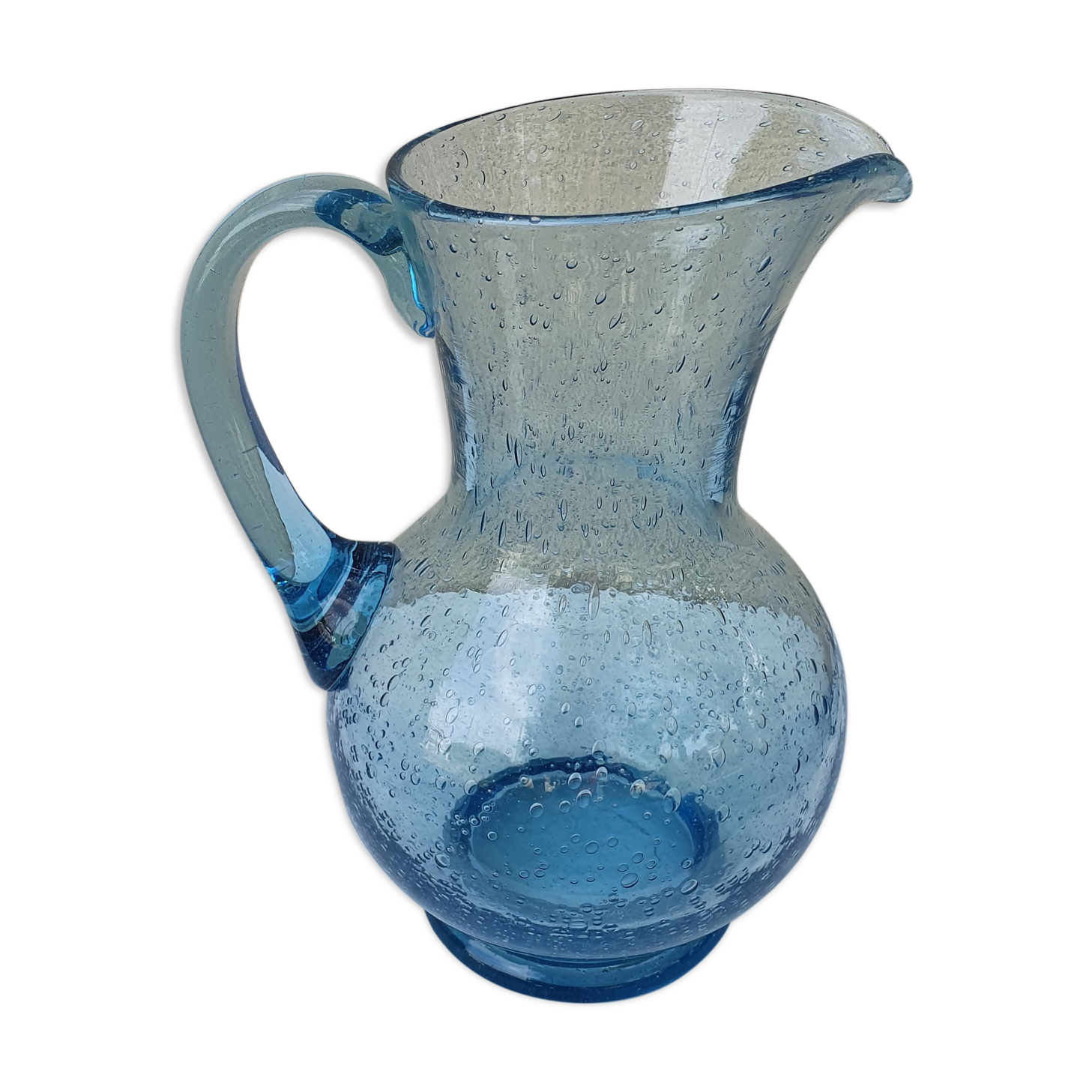Pitcher or carafe in bubbled glass biot light blue
