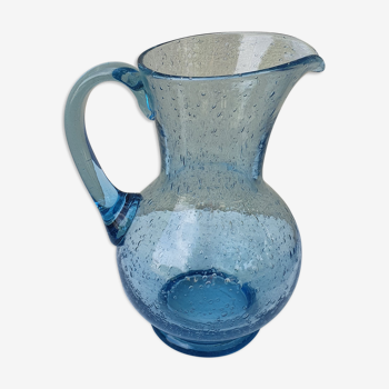 Pitcher or carafe in bubbled glass biot light blue