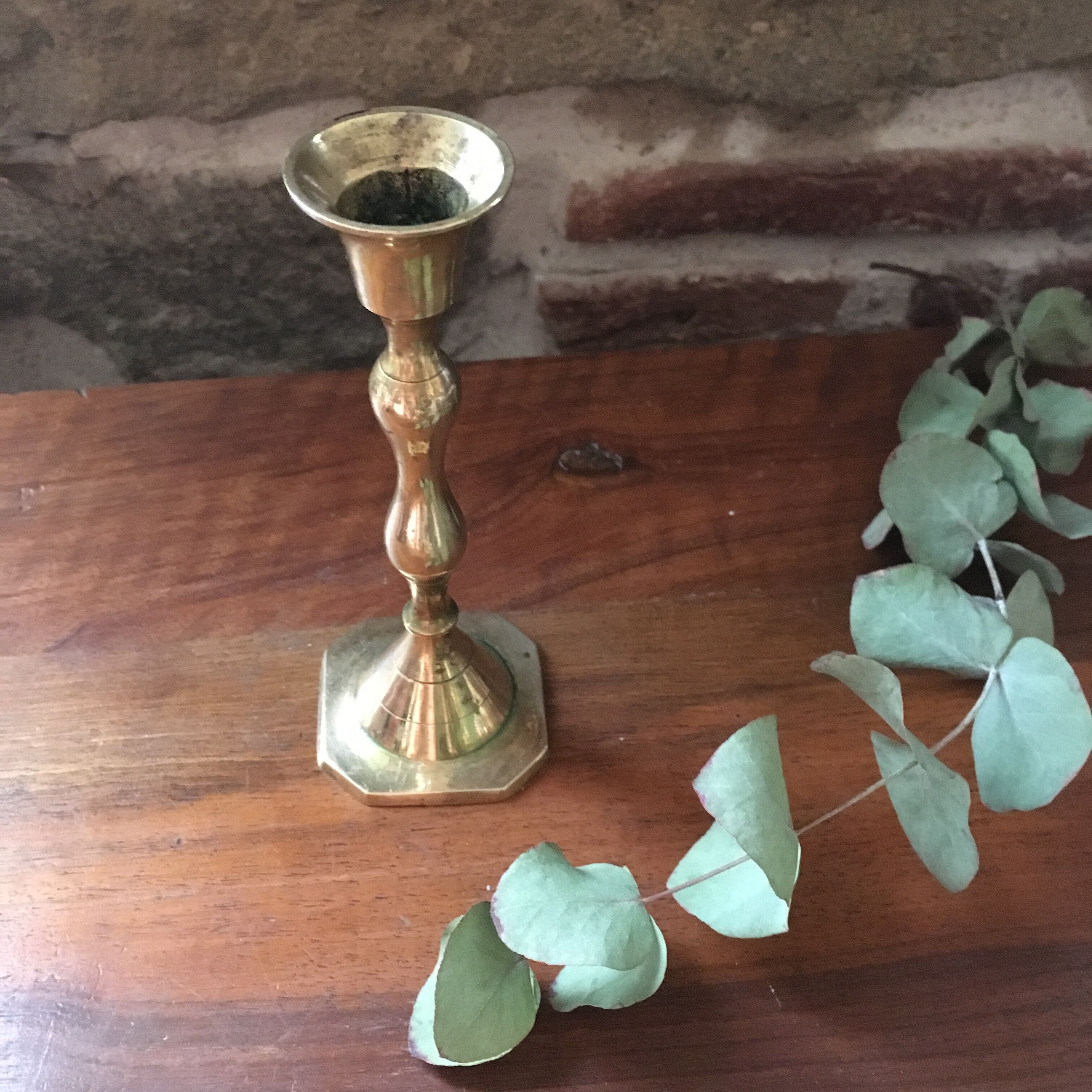 Antique brass candlestick octagonal base