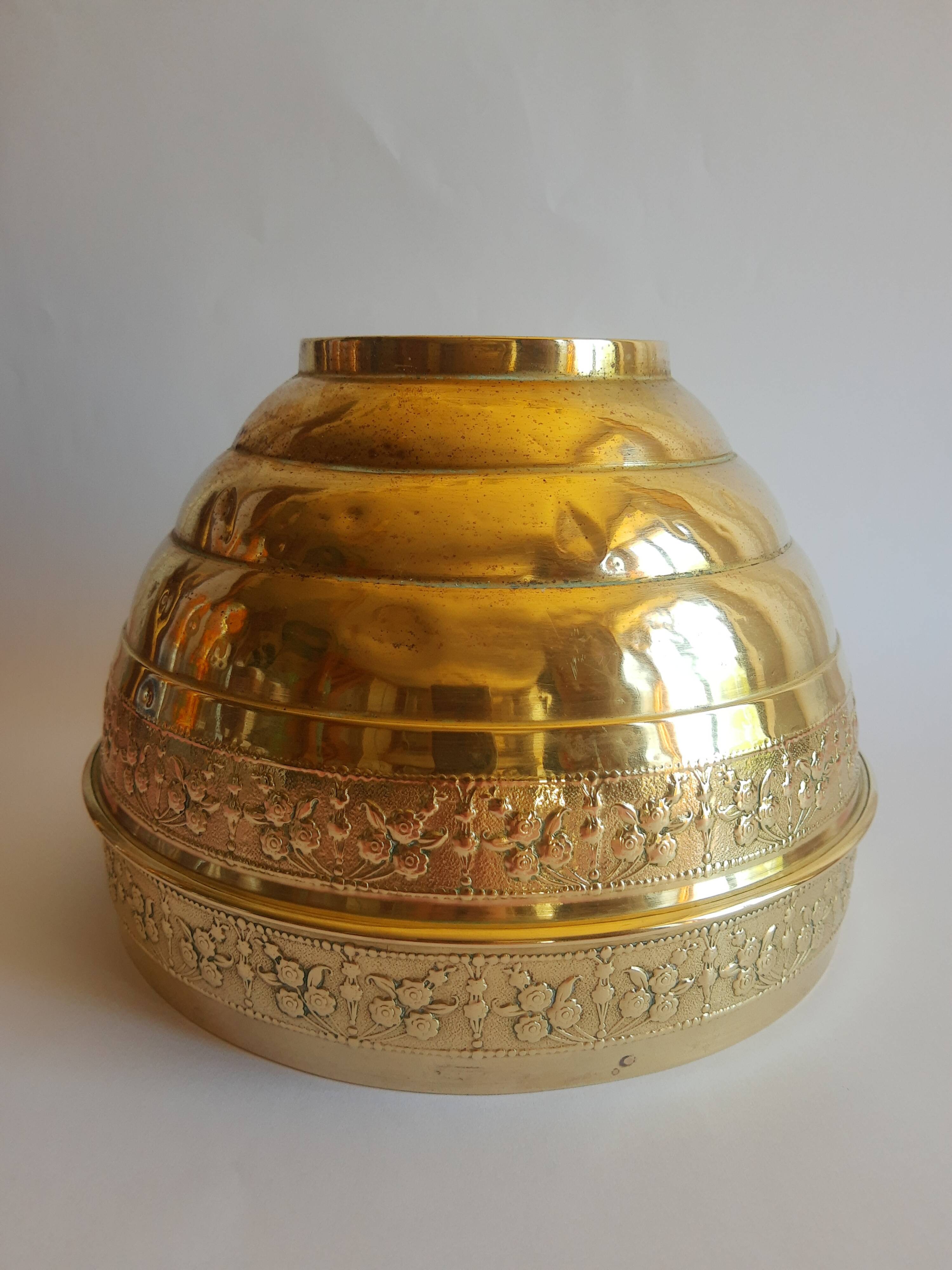 Old vintage brass floral frieze pot cover