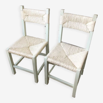 Paire chaises paille pastel, 1970