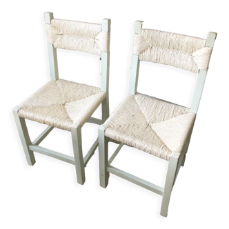 Pair pastel straw chairs, 1970