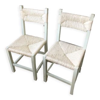 Paire chaises paille pastel, 1970