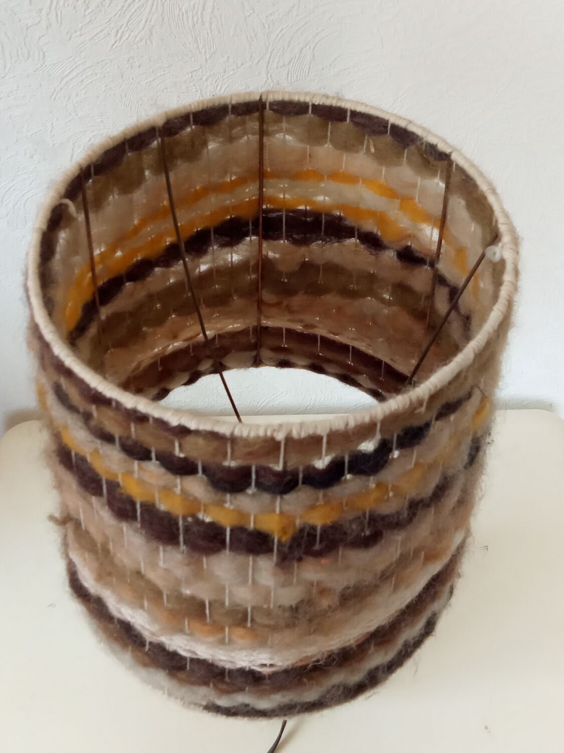 Sandstone lamp, wool lampshade, 50s/60s