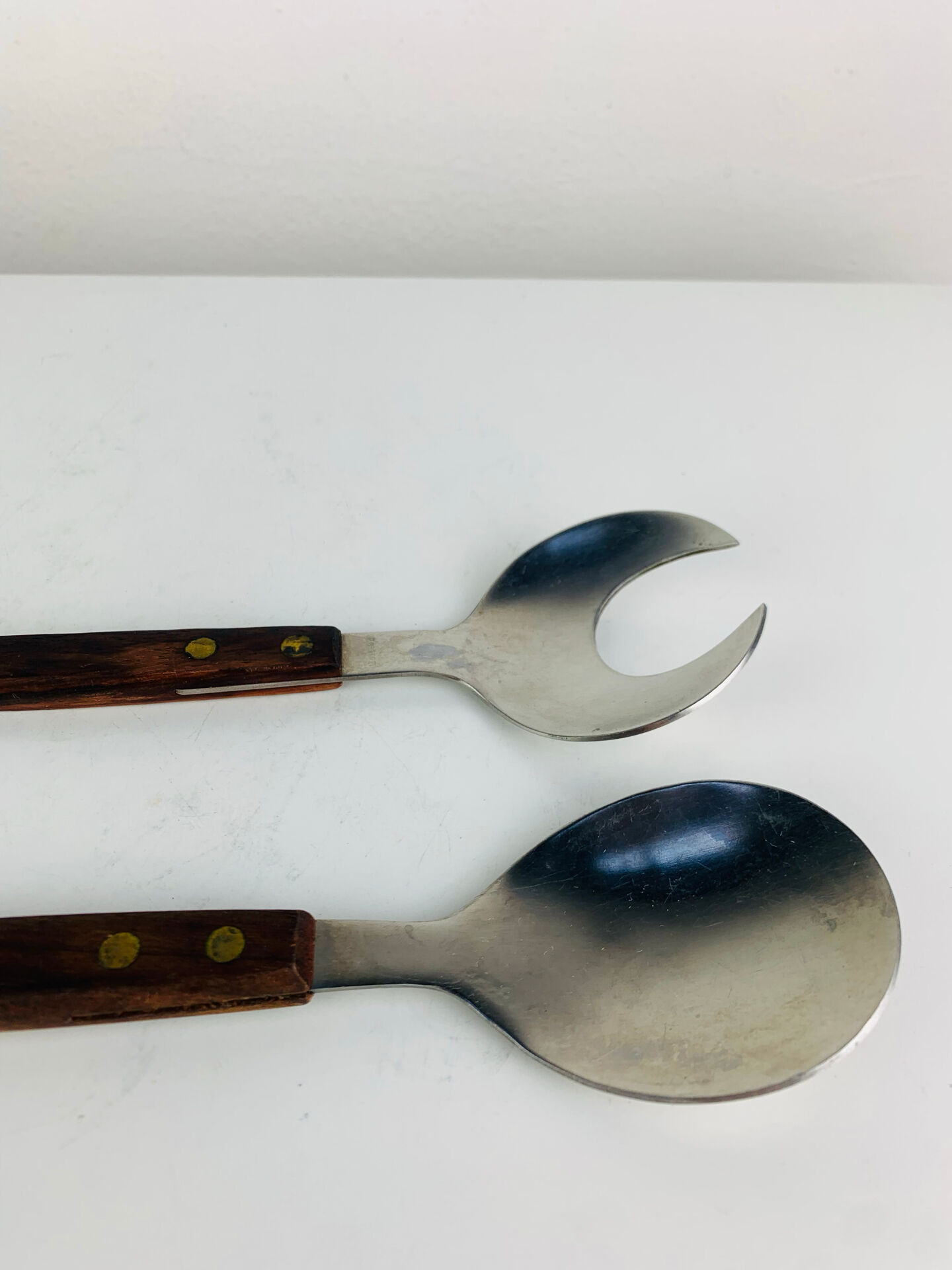 Teak and stainless steel salad cutlery in Scandinavian style, 1960s.