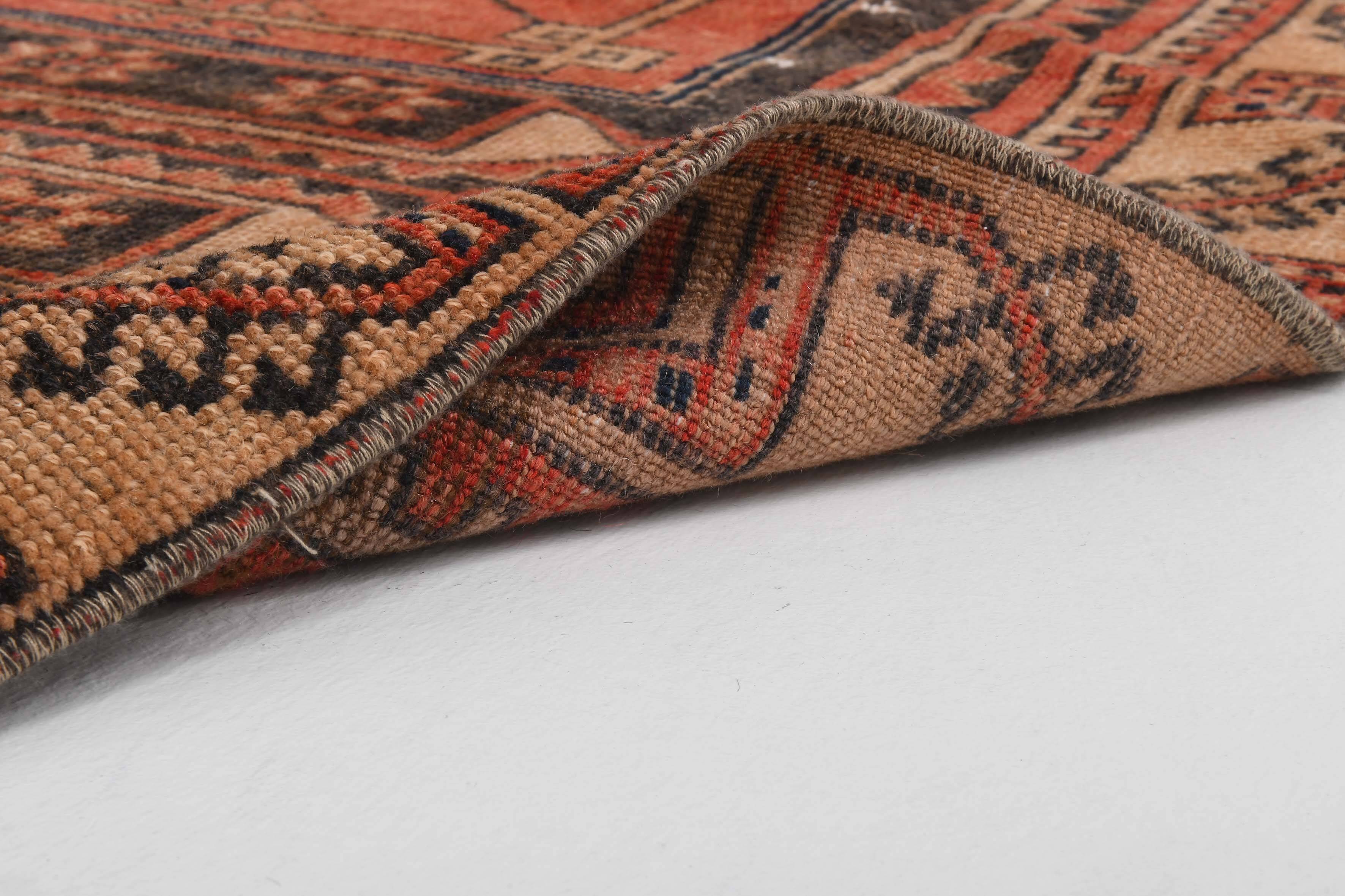Tapis persan vintage rouge et noir 3x9, 103x287 cm