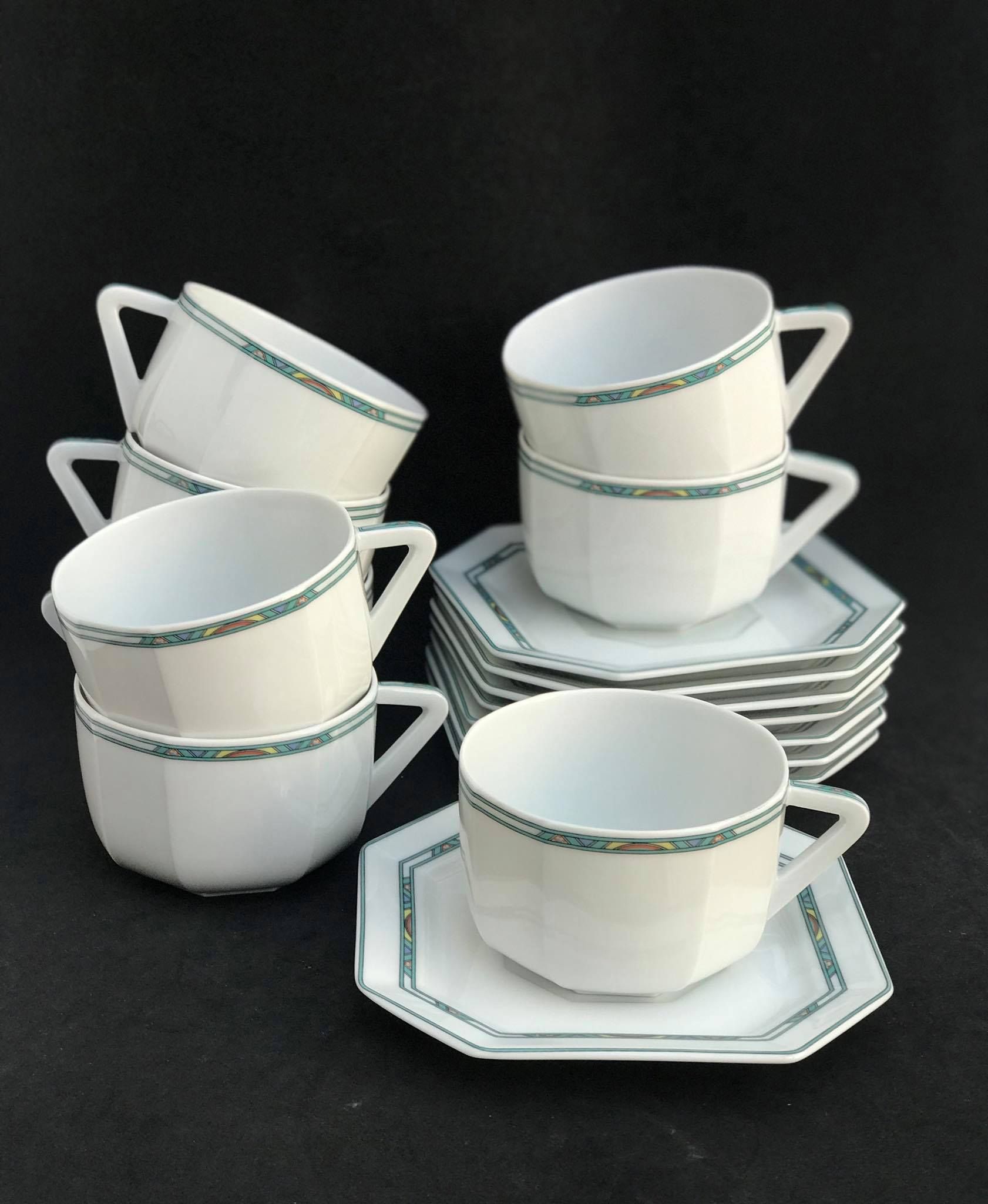 8 coffee tea cups and 8 porcelain saucers Limoges Bernardaud Paul Poiret