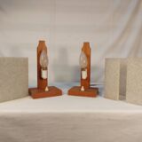 Pair of vintage Scandinavian table lamps in teak and Perspex