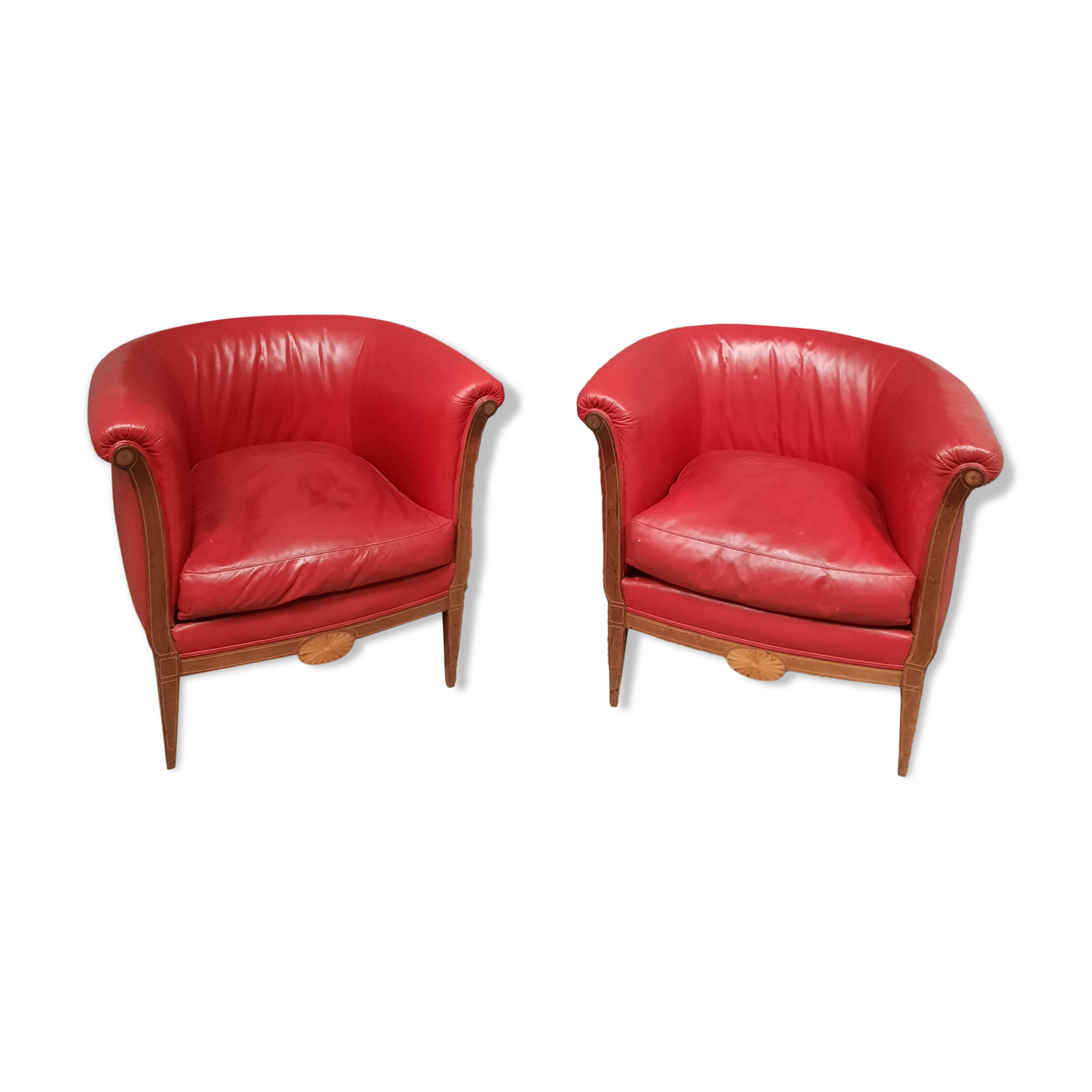 Pair of red leather armchairs