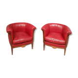 Pair of red leather armchairs