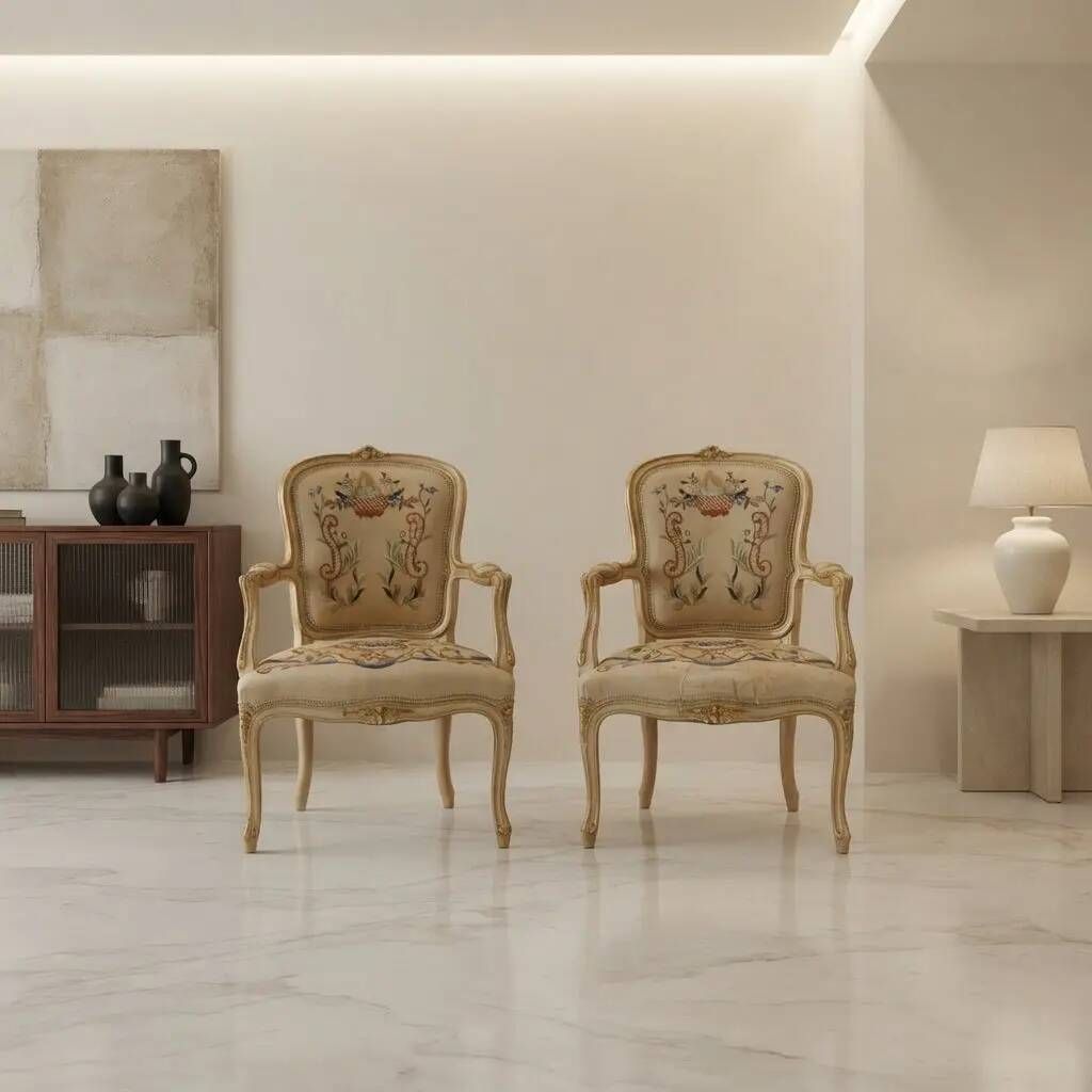 Pair of antique baroque style armchairs in carved wood, Italy, 19th century.