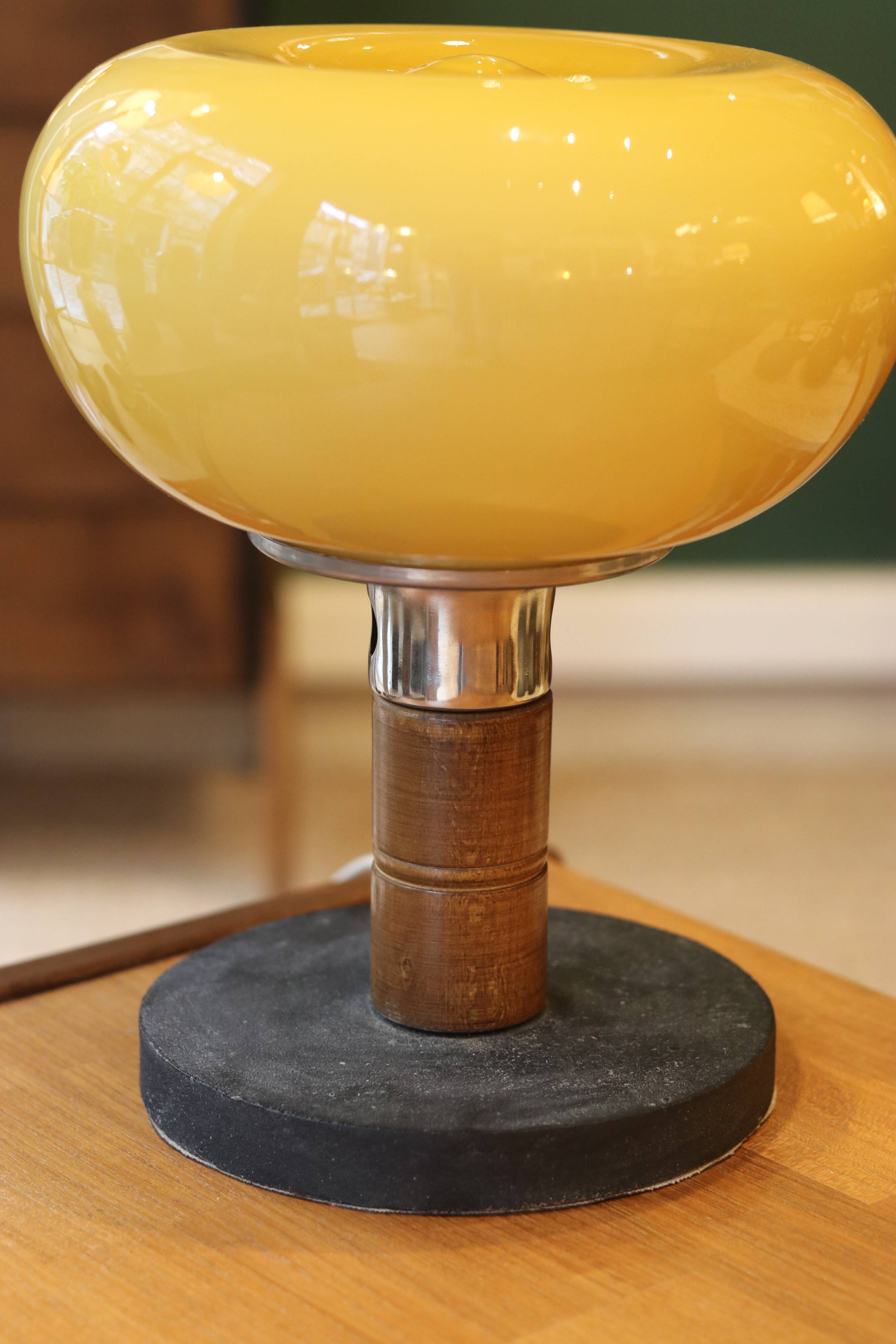 Mid-century vintage lamp — amber glass globe, 1960s