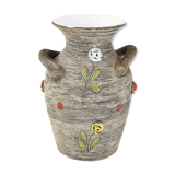 Vintage vase 1950 ceramic flowers relief
