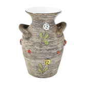 Vintage vase 1950 ceramic flowers relief