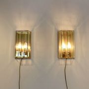 Glamorous pair of French Brass & Facet Glass Sconces